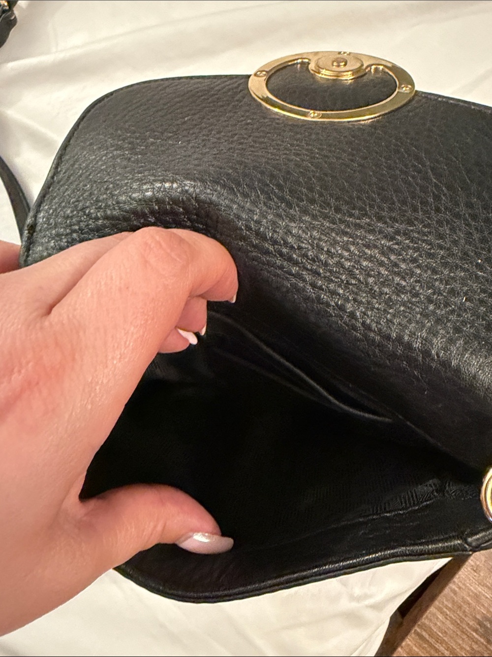 Michael Kors Black Leather Crossbody with Gold MK Emblem - Picture 3 of 3